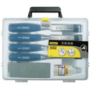 stanley bevel edge chisel set 6 12 18 25mm oil stone